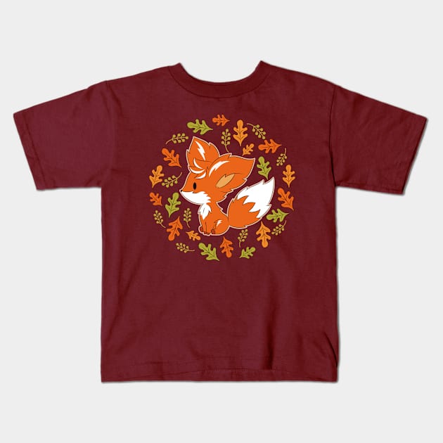 Among Autumn Leaves Kids T-Shirt by soyluigo